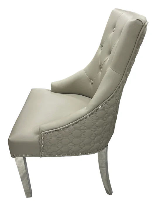 Box of 2 Roma Grey Leather Chrome Dining Chairs - Image 3