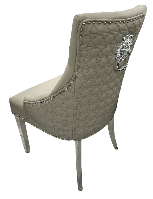 Box of 2 Roma Grey Leather Chrome Dining Chairs - Image 4