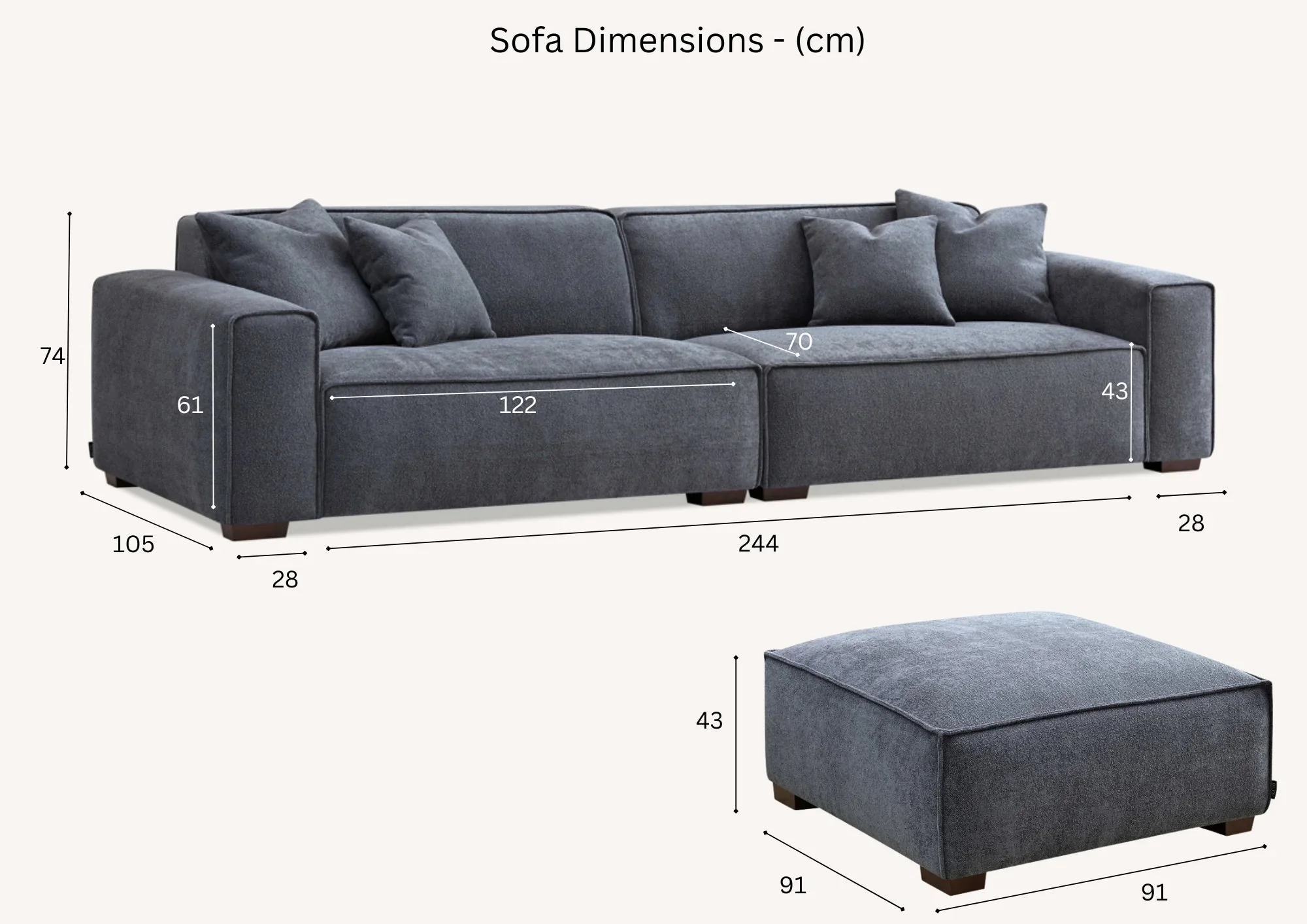 Aluxo Dakota 4 seater with Chaise in Charcoal Grey Boucle - Image 7