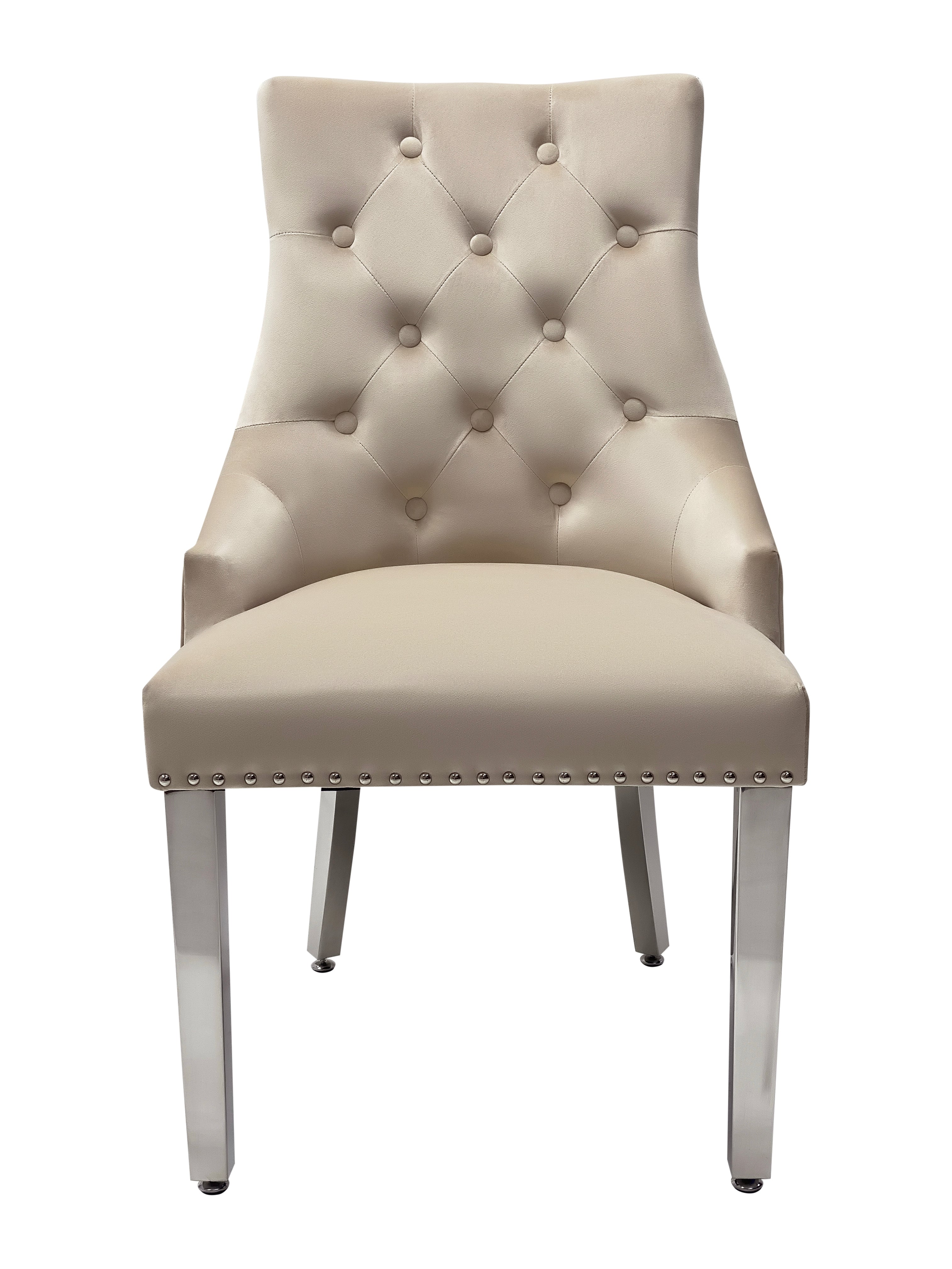 Boxes of 2 x Bentley Chrome Dining Chairs Beige - Image 4
