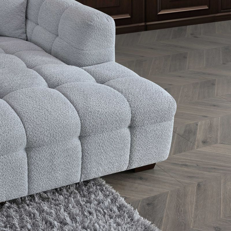 Tribeca Corner Group in Pearl Grey Boucle Fabric Sofa - Image 3