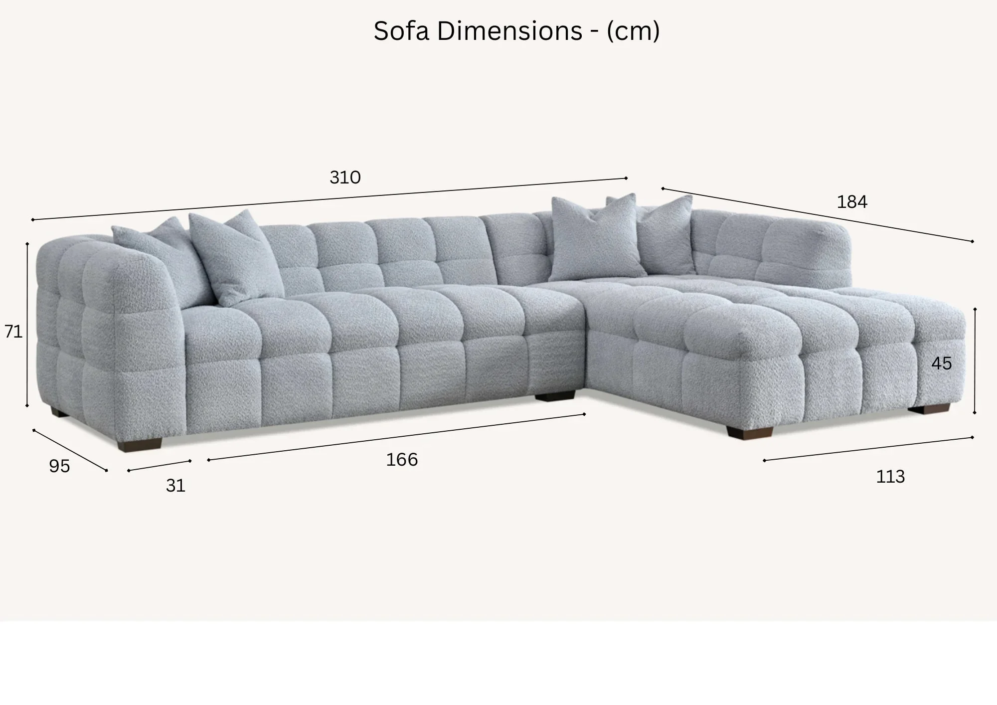 Tribeca Corner Group in Silver/Grey Iron Boucle Fabric Sofa - Image 5